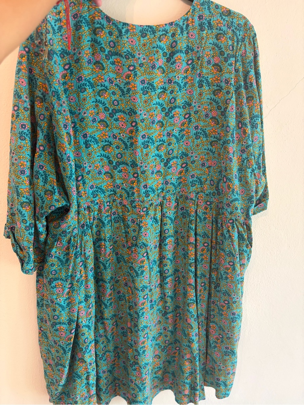 NATURAL LIFE Turquoise Floral V-Neck Tunic with Multicolor Print - Picture 2 of 5